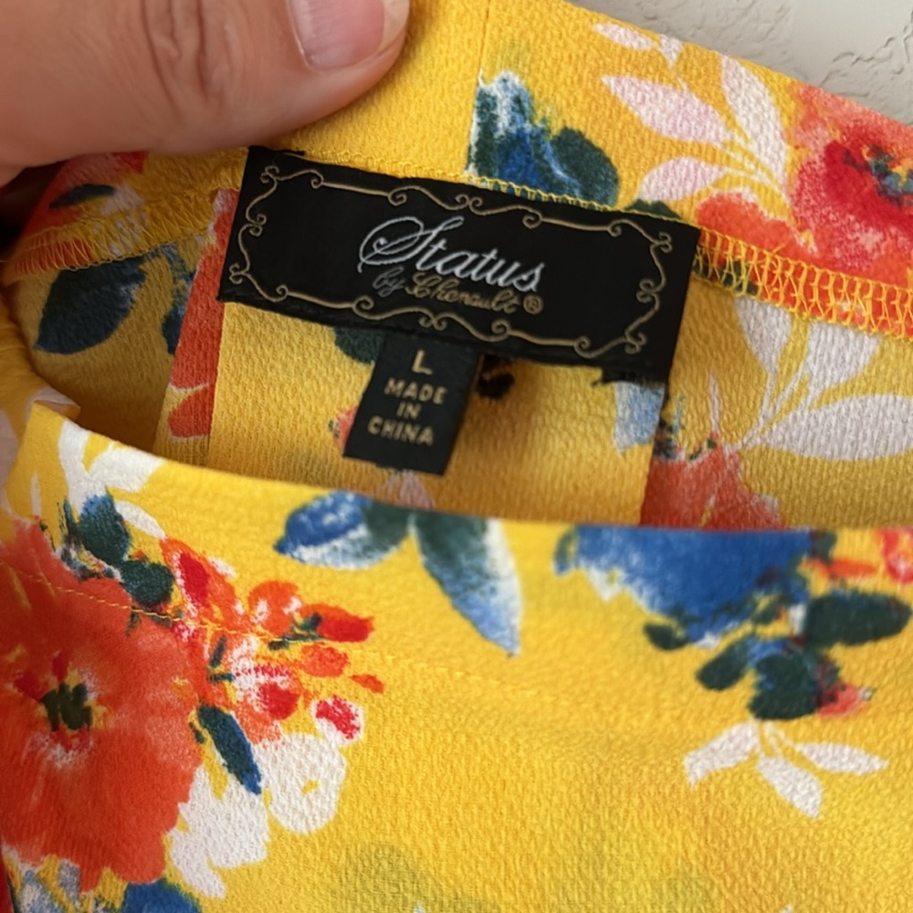 Yellow Floral Off-the-Shoulder Blouse | Size L | Status by Stitch Fix | Boho - Picture 2 of 5